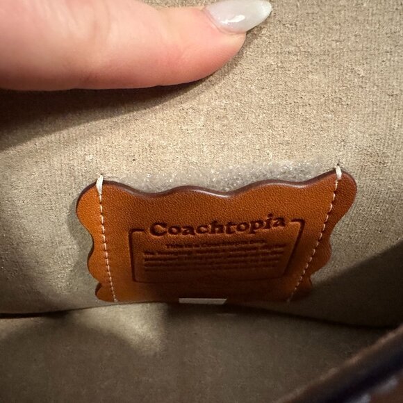 Wavy Dinky Bag In Crinkle Patent Coachtopia Leather in Amber w/ Silver Hardware - Picture 6 of 7